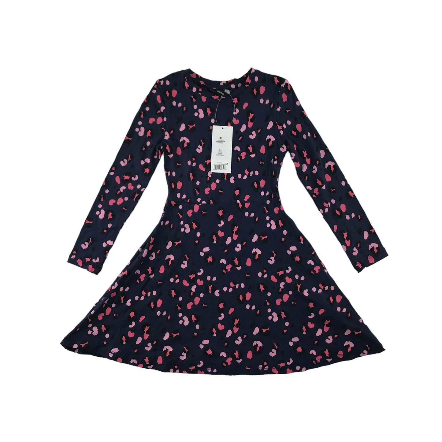 George Dress 5 years Navy Blue Long Sleeve T-shirt Pink Leopard Spot Print