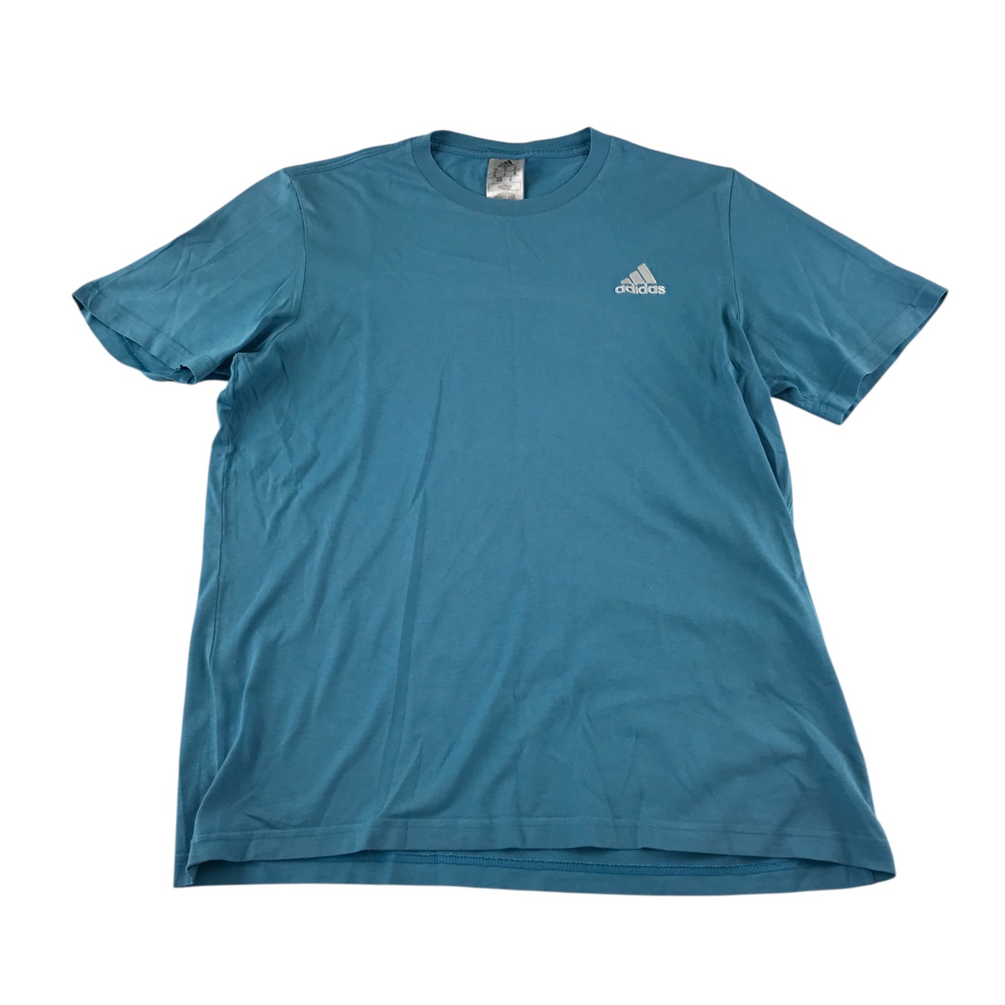 Adidas t-shirt men's M blue plain with white embroidered logo cotton