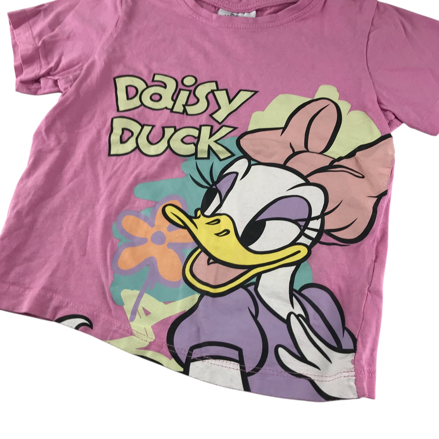 Primark t-shirt 5-6 years pink daisy duck graphic print design cotton