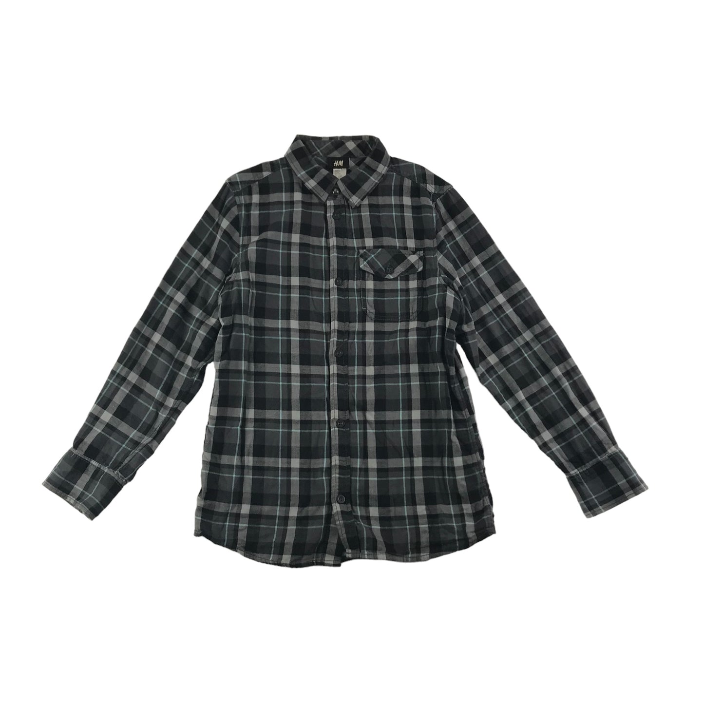 H&M Shirt Age 11 Grey Check Button Up Cotton