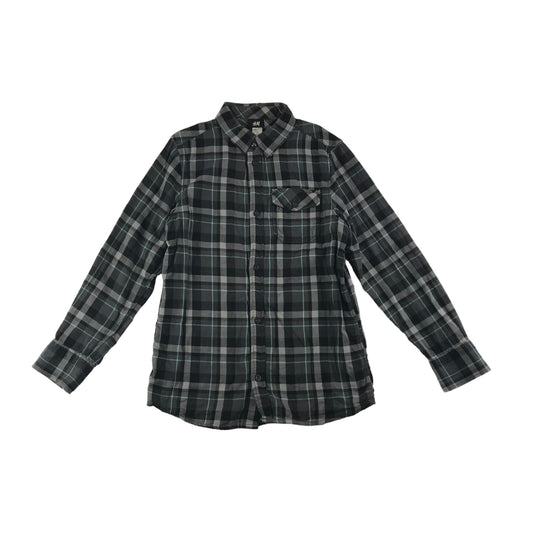 H&M Shirt Age 11 Grey Check Button Up Cotton