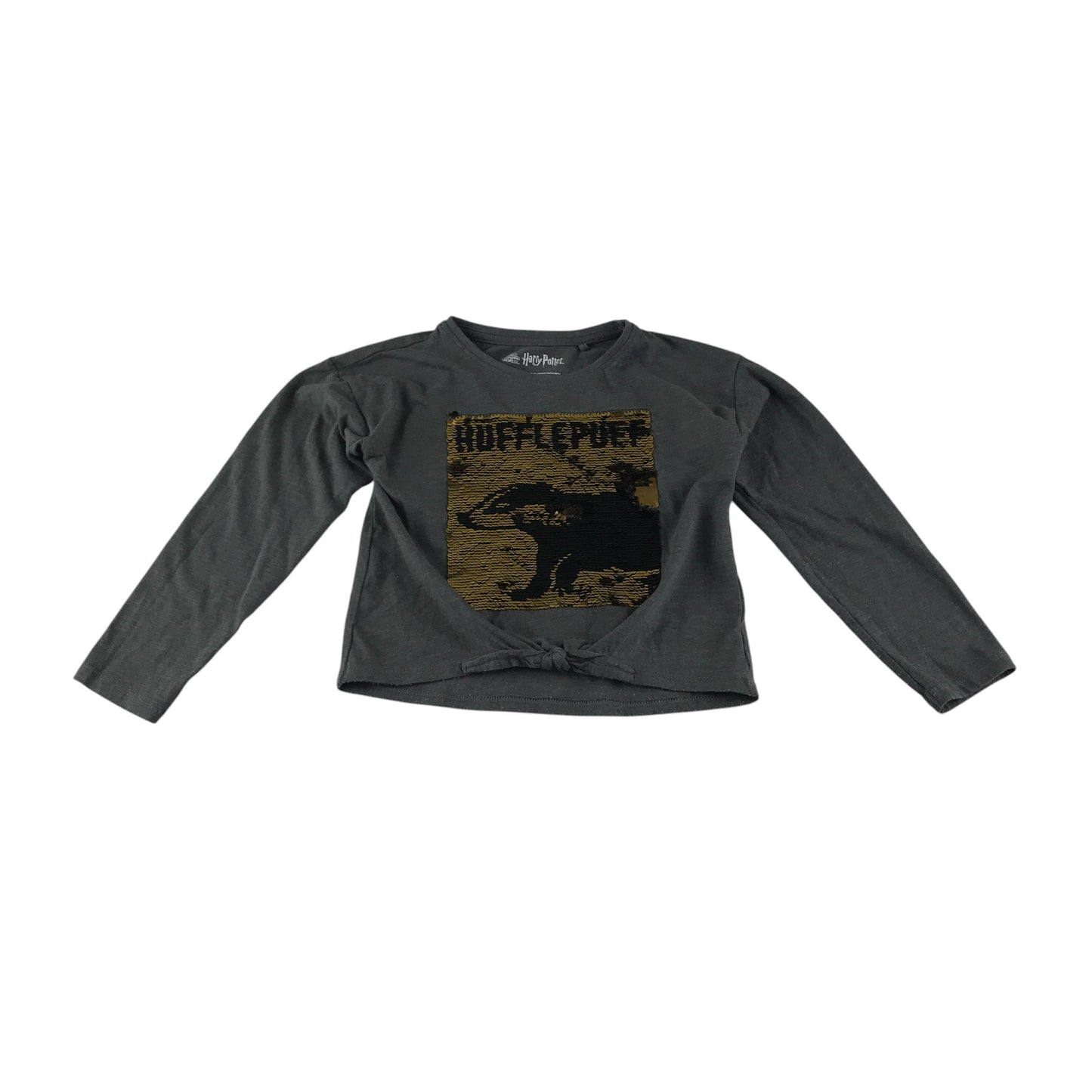 Tu t-shirt 5-6 years grey sequin gold and black reversible Hufflepuff design
