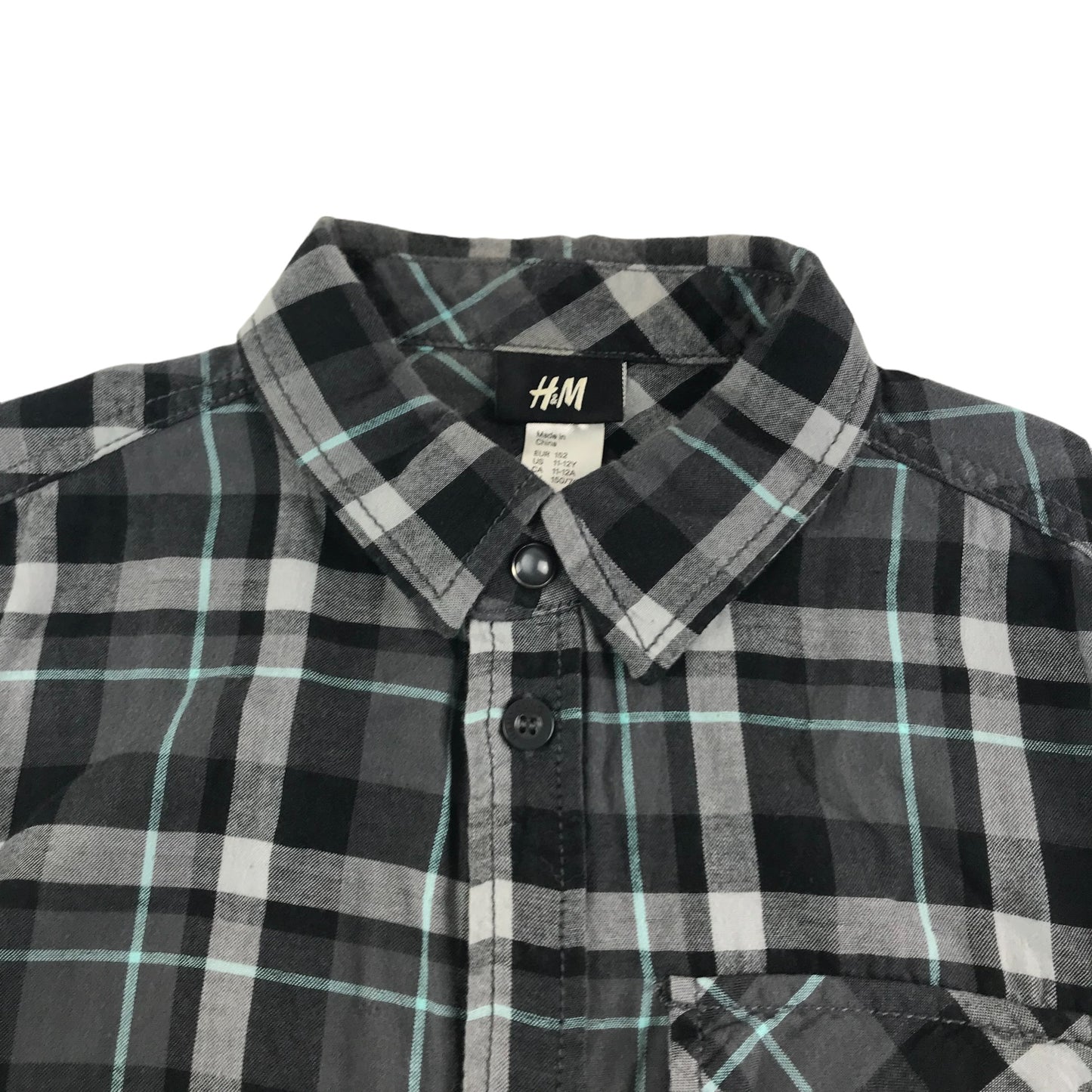 H&M Shirt Age 11 Grey Check Button Up Cotton