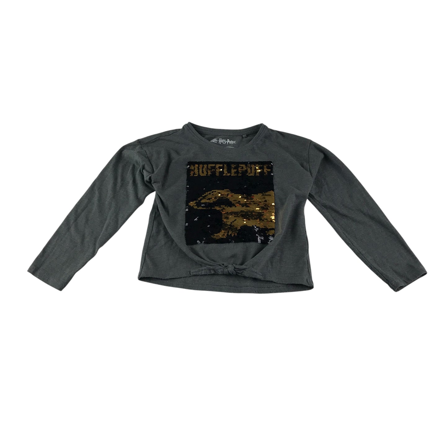 Tu t-shirt 5-6 years grey sequin gold and black reversible Hufflepuff design