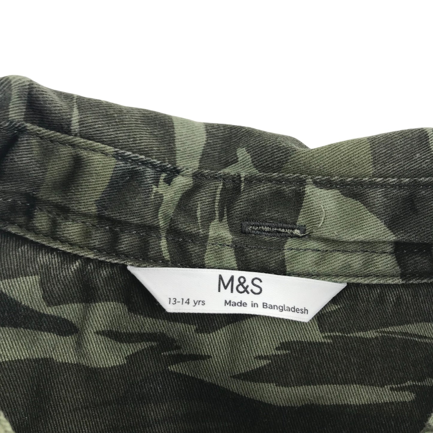 M&S Shirt Age 13 Khaki Green Camo Print Pattern Button Up