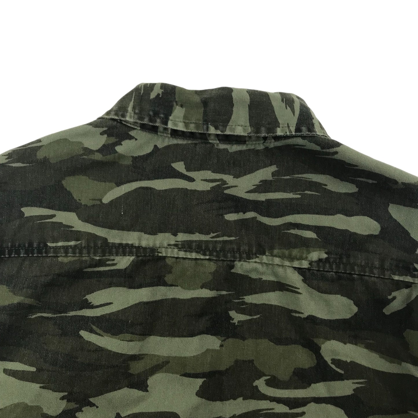 M&S Shirt Age 13 Khaki Green Camo Print Pattern Button Up
