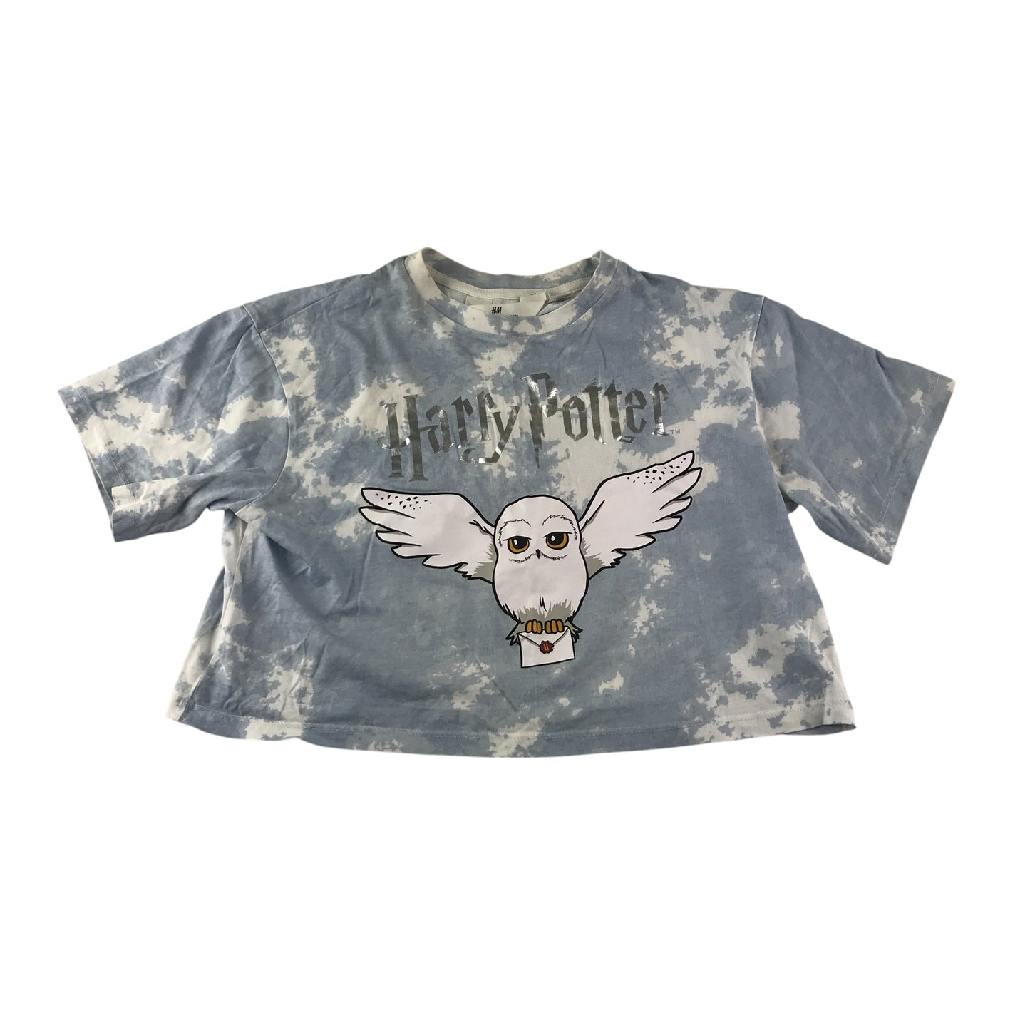 H&M t-shirt 9-10 years blue and white Harry Potter graphic design cropped cotton