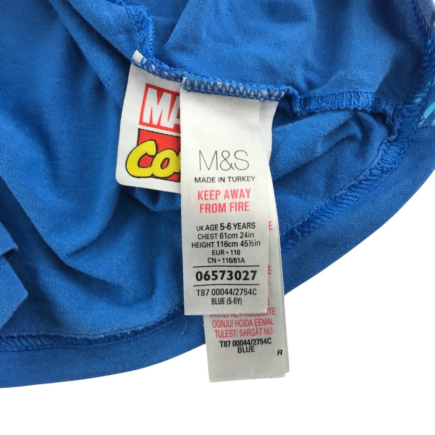 M&S t-shirt 5-6 years blue Marvel superheroes cotton