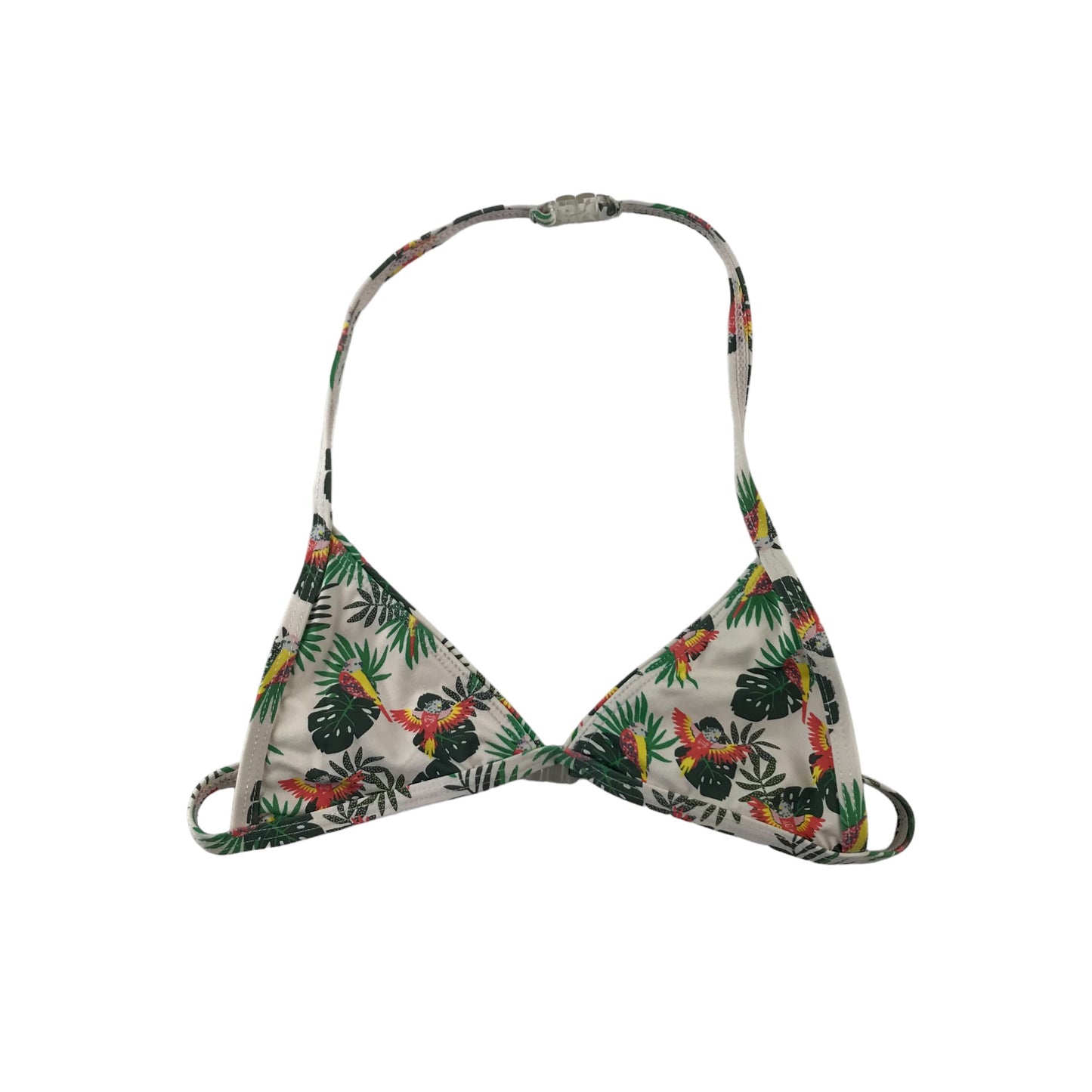 Monoprix Bikini Age 9 White and Green Parrots Print Pattern 2-Piece Set
