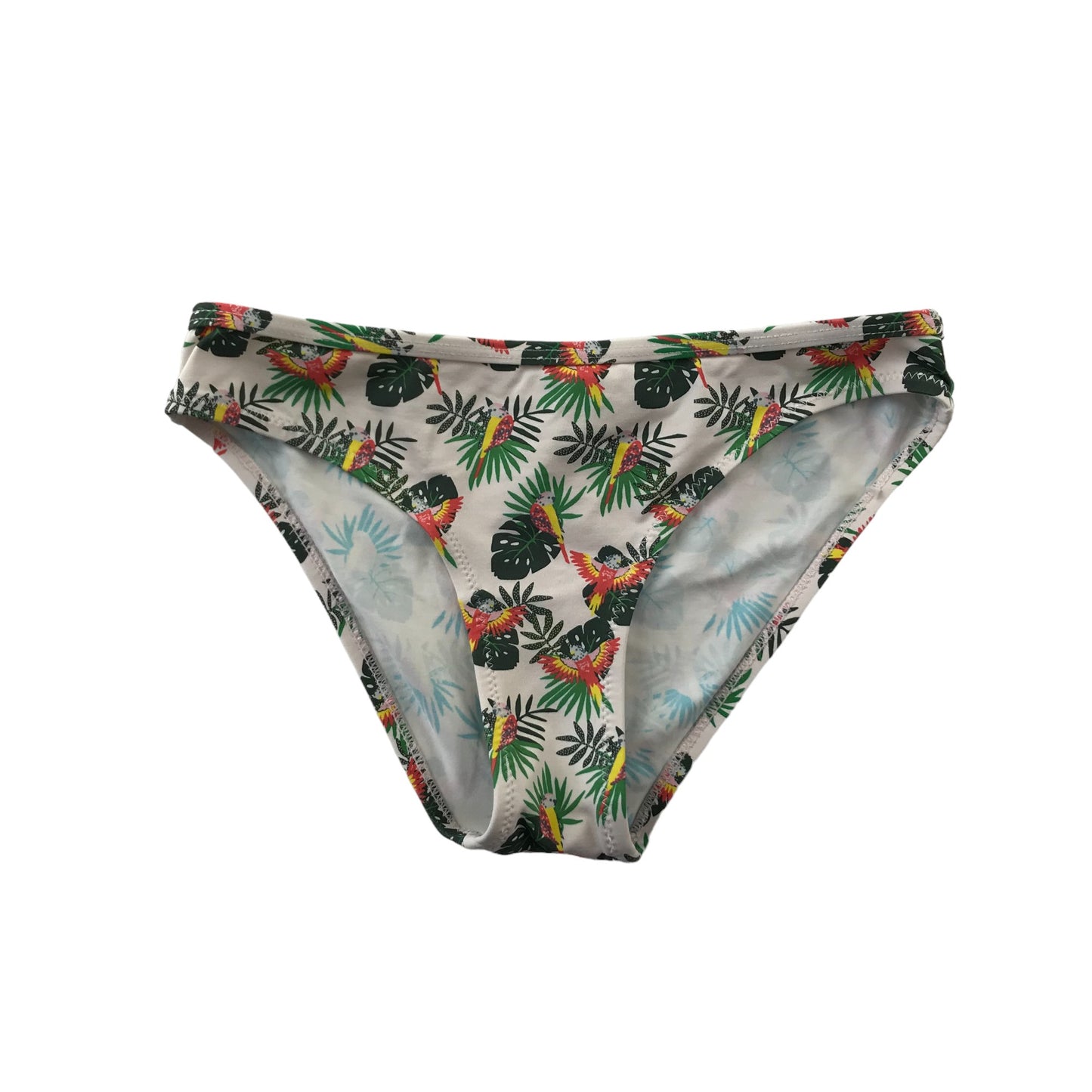 Monoprix Bikini Age 9 White and Green Parrots Print Pattern 2-Piece Set