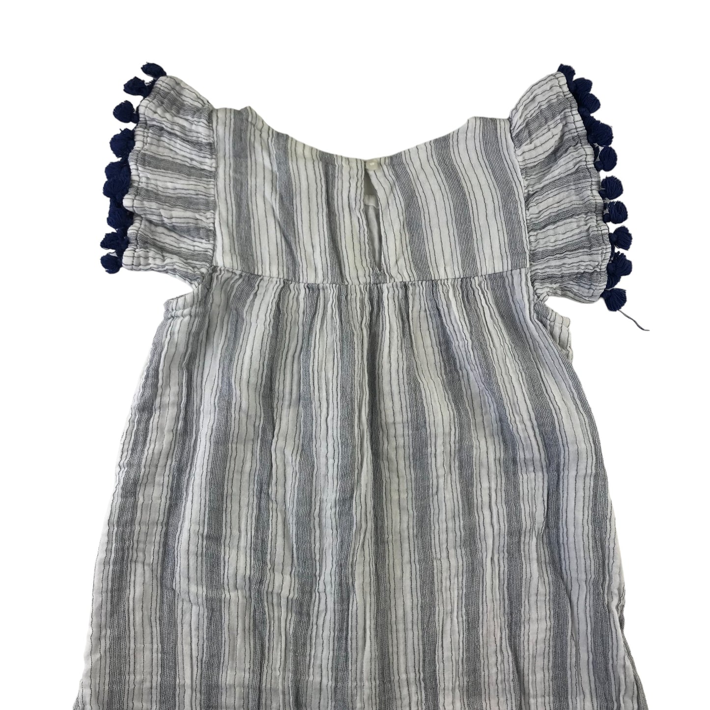 H&M dress 7-8 years white and navy floral embroidered empire cut butterfly sleeve cotton