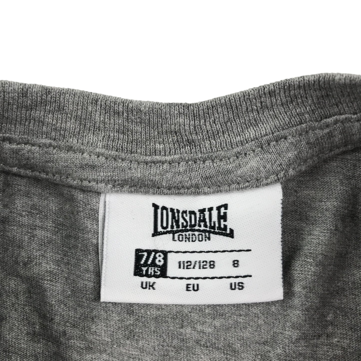 Lonsdale t-shirt 7-8 years grey plain short sleeve cotton blend