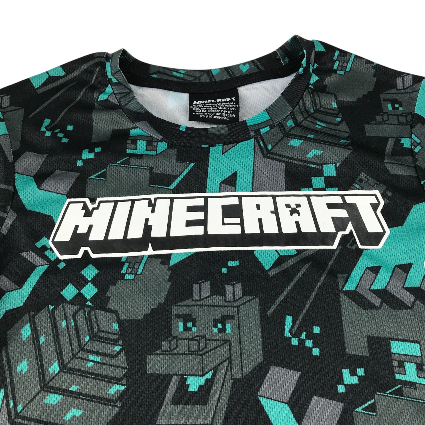 George t-shirt 8-9 years grey and turquoise sporty short sleeve Minecraft