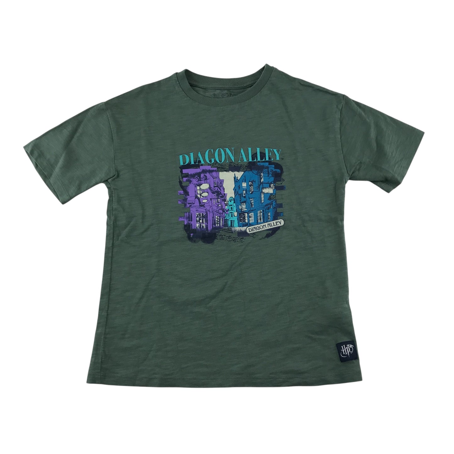 M&S t-shirt 8-9 years green Harry Potter Diagon Alley short sleeve cotton