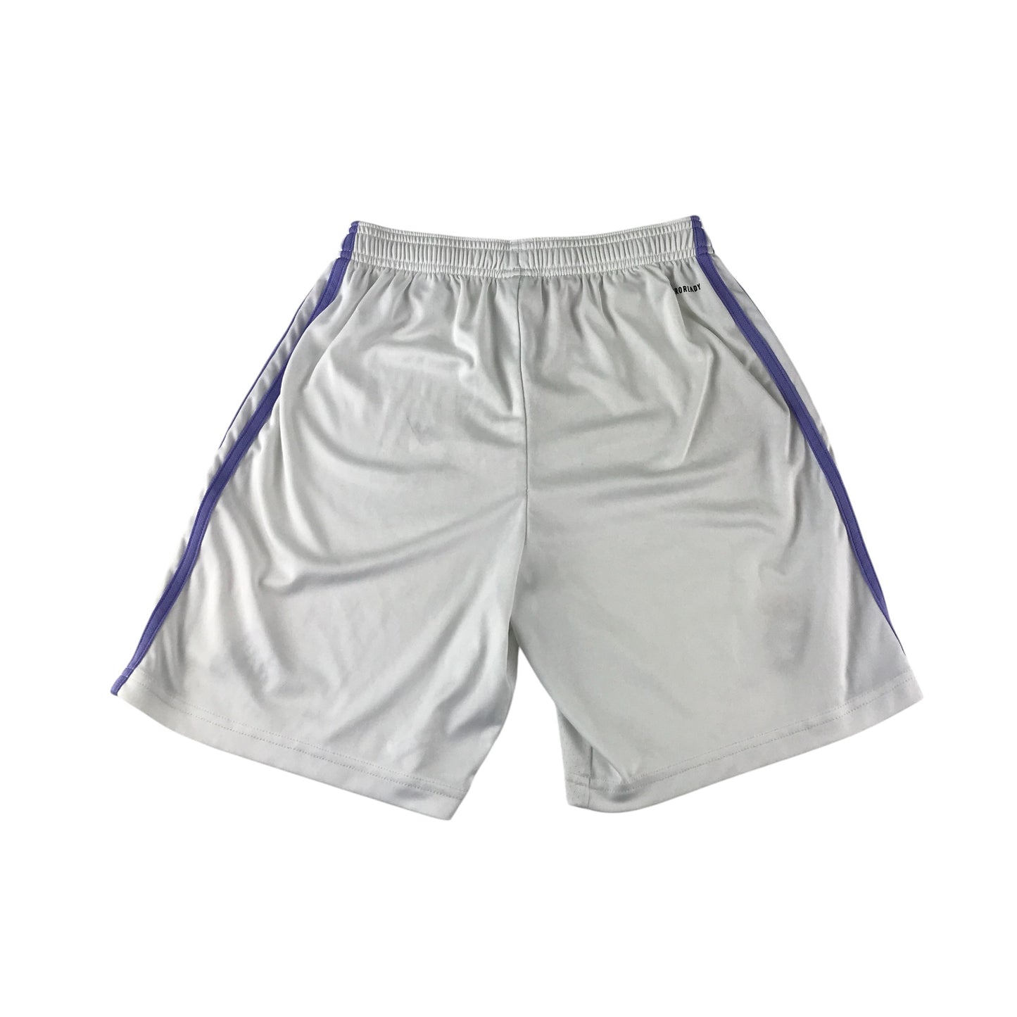 Adidas Real Madrid sport shorts 13-14 years white with 3 blue strips and logos