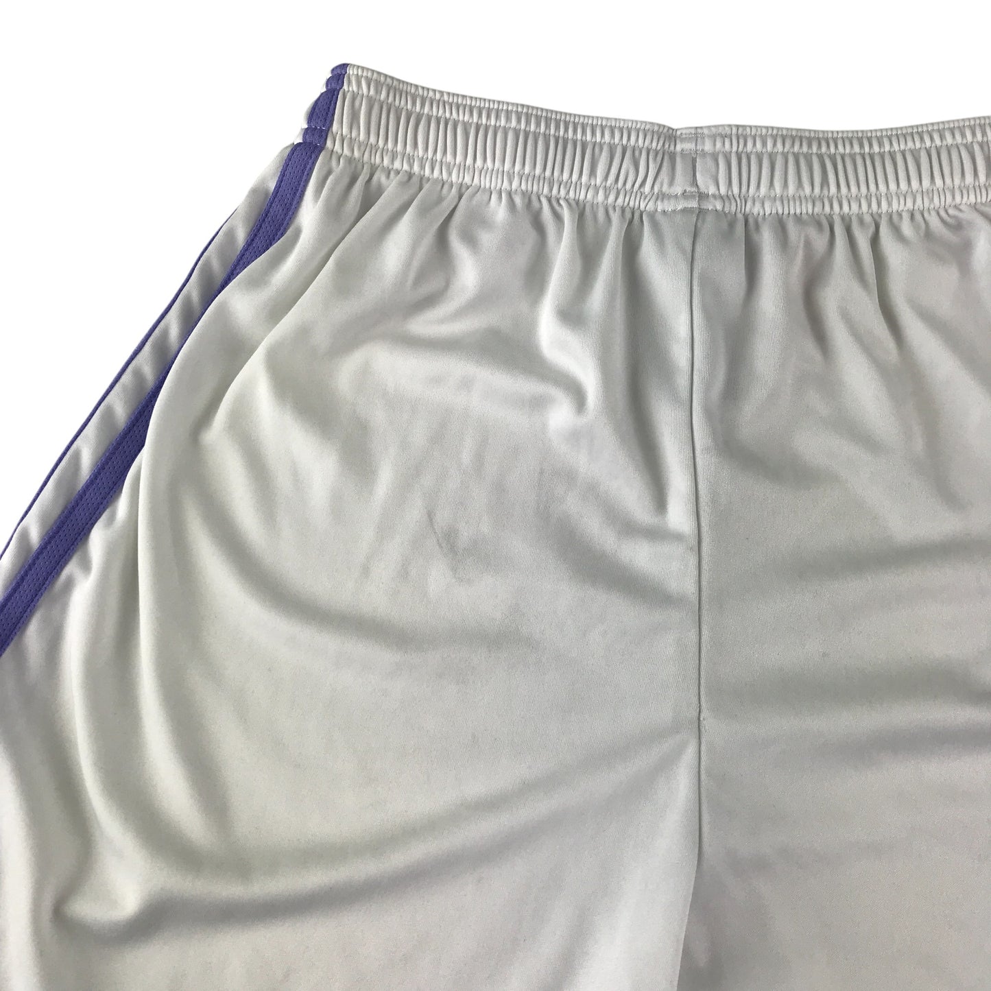 Adidas Real Madrid sport shorts 13-14 years white with 3 blue strips and logos