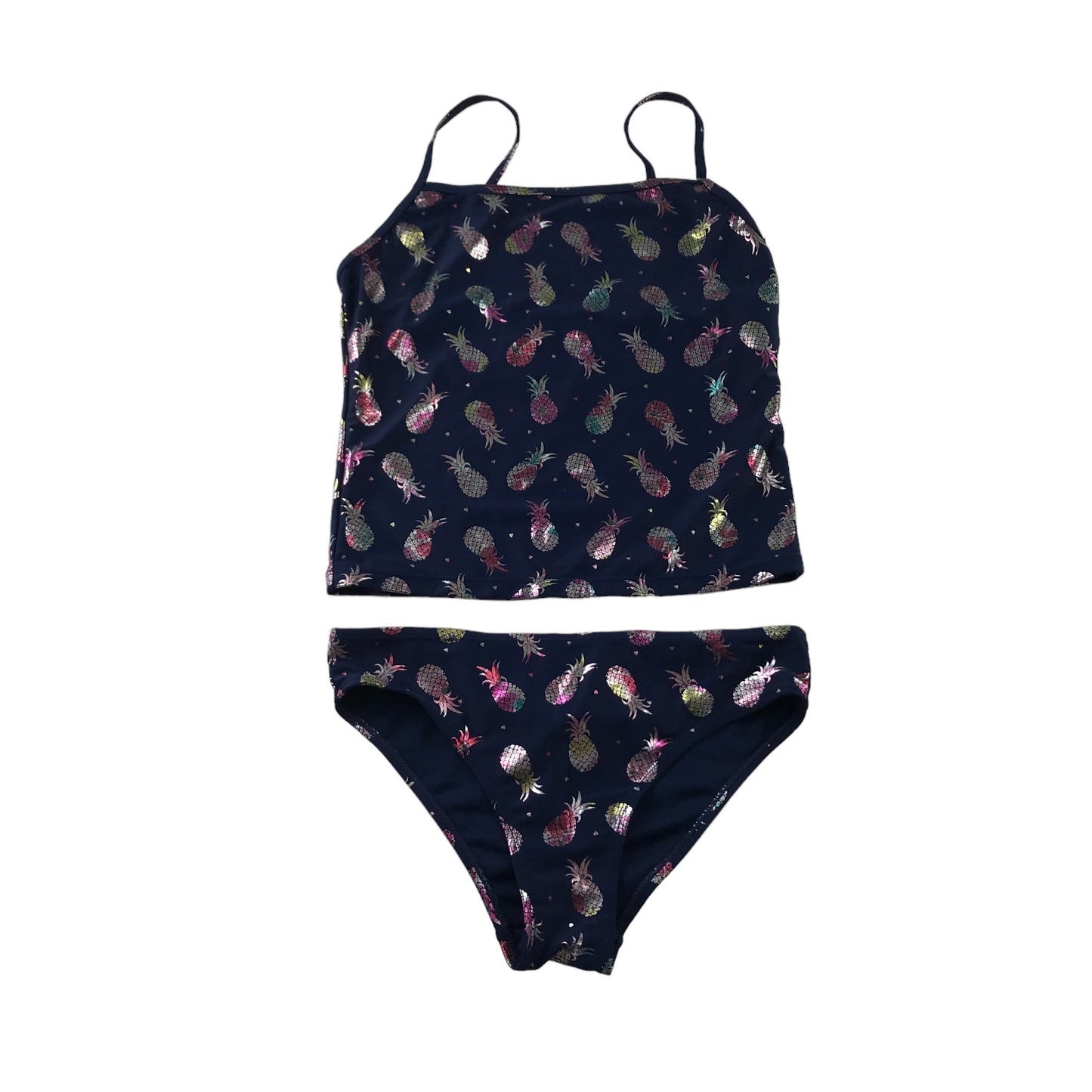 Primark Swimsuit Age 12 Navy Blue Sparkly Pine Apple 2-Piece Set
