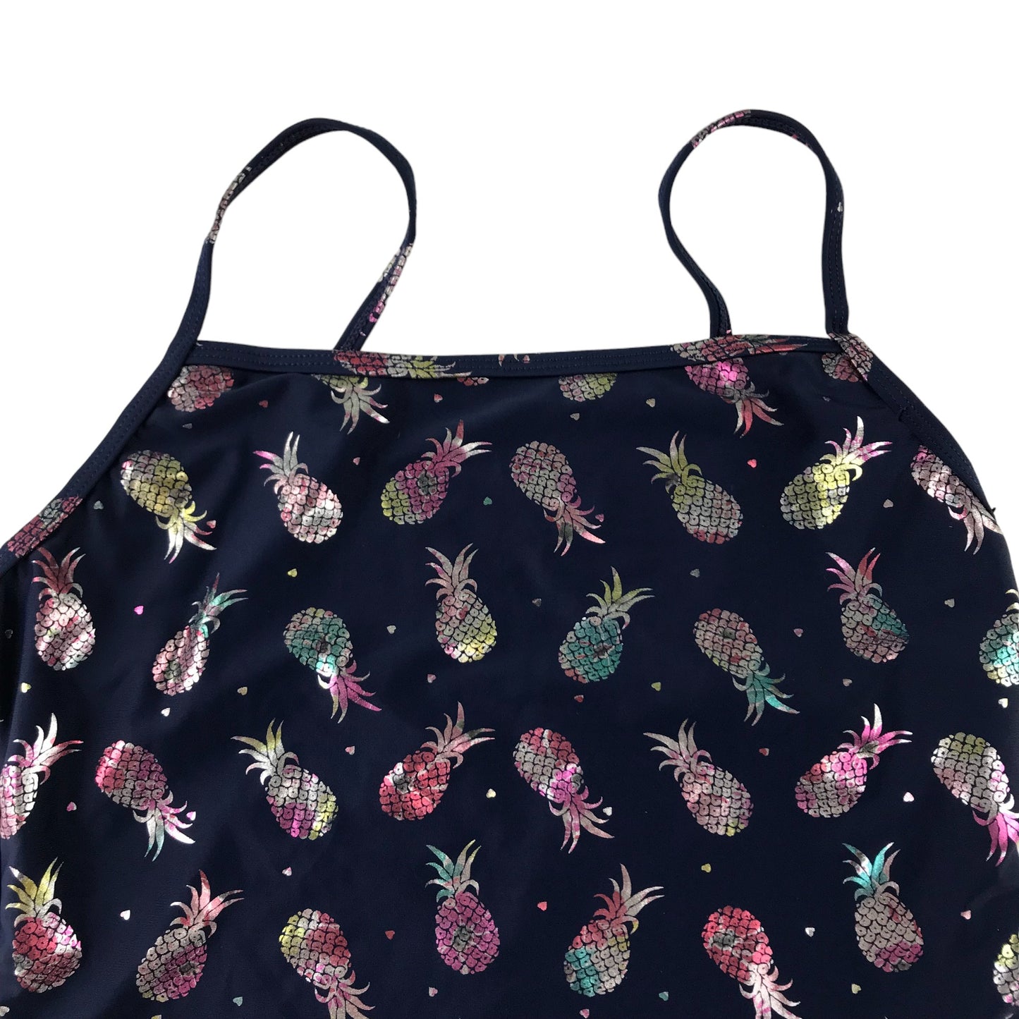 Primark Swimsuit Age 12 Navy Blue Sparkly Pine Apple 2-Piece Set