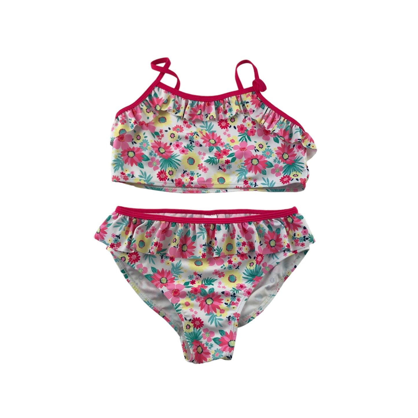 Tu Swimsuit Bikini Set Age 9 White Floral 3-piece Set with Swim top, pants and Bikini Top