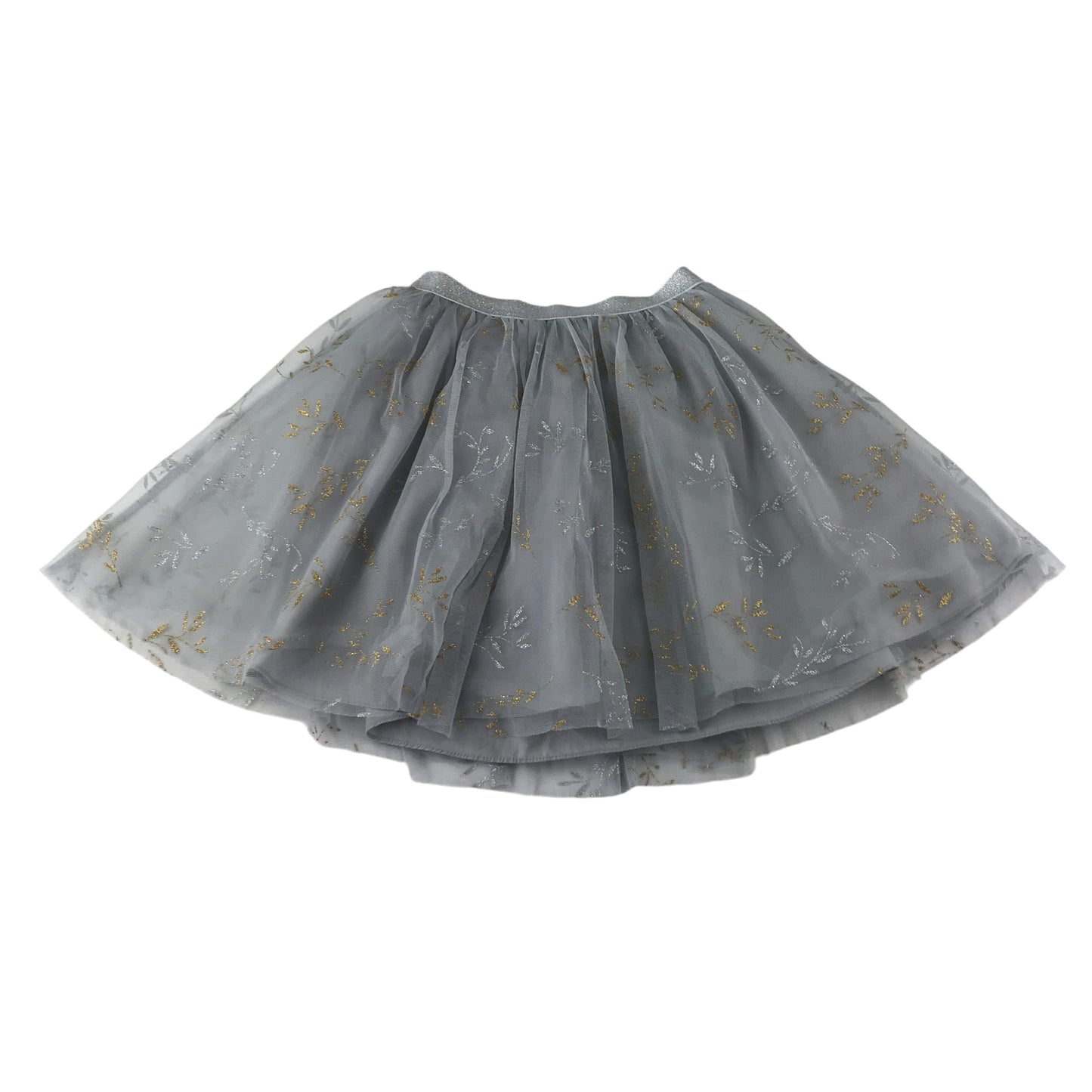 Wild & Gorgeous skirt 12-13 years grey tulle layered golden and silver sparkly leaves