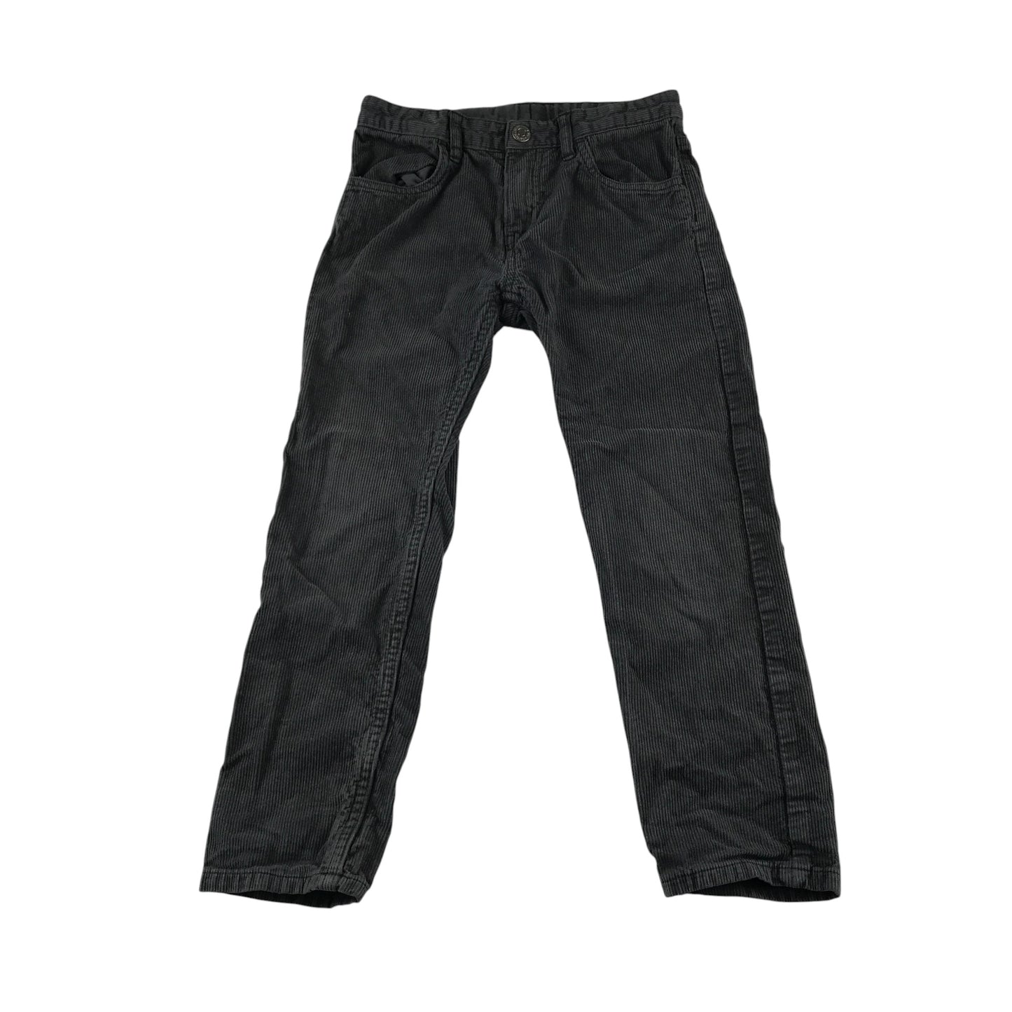 H&M trouser 6-7 year grey plain corduroy pull-on slim fit adjustable waist cotton