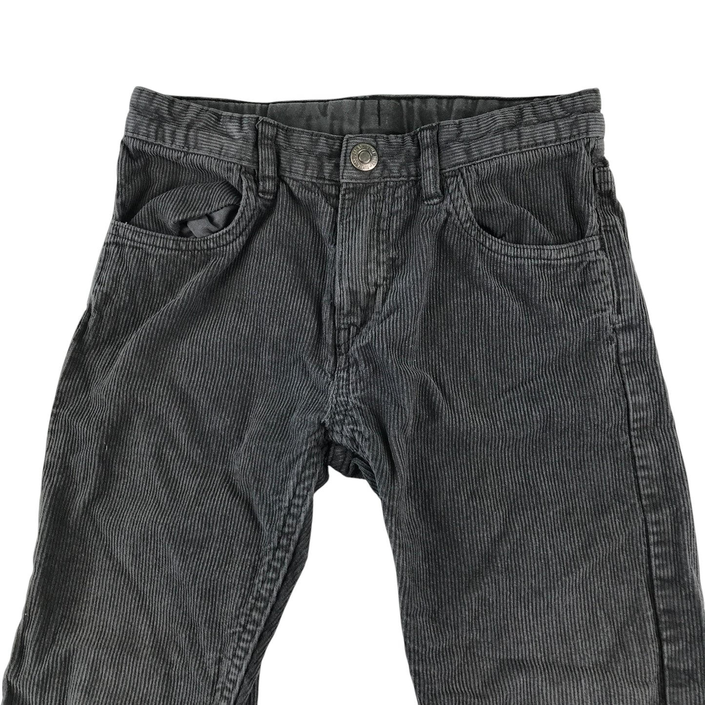 H&M trouser 6-7 year grey plain corduroy pull-on slim fit adjustable waist cotton