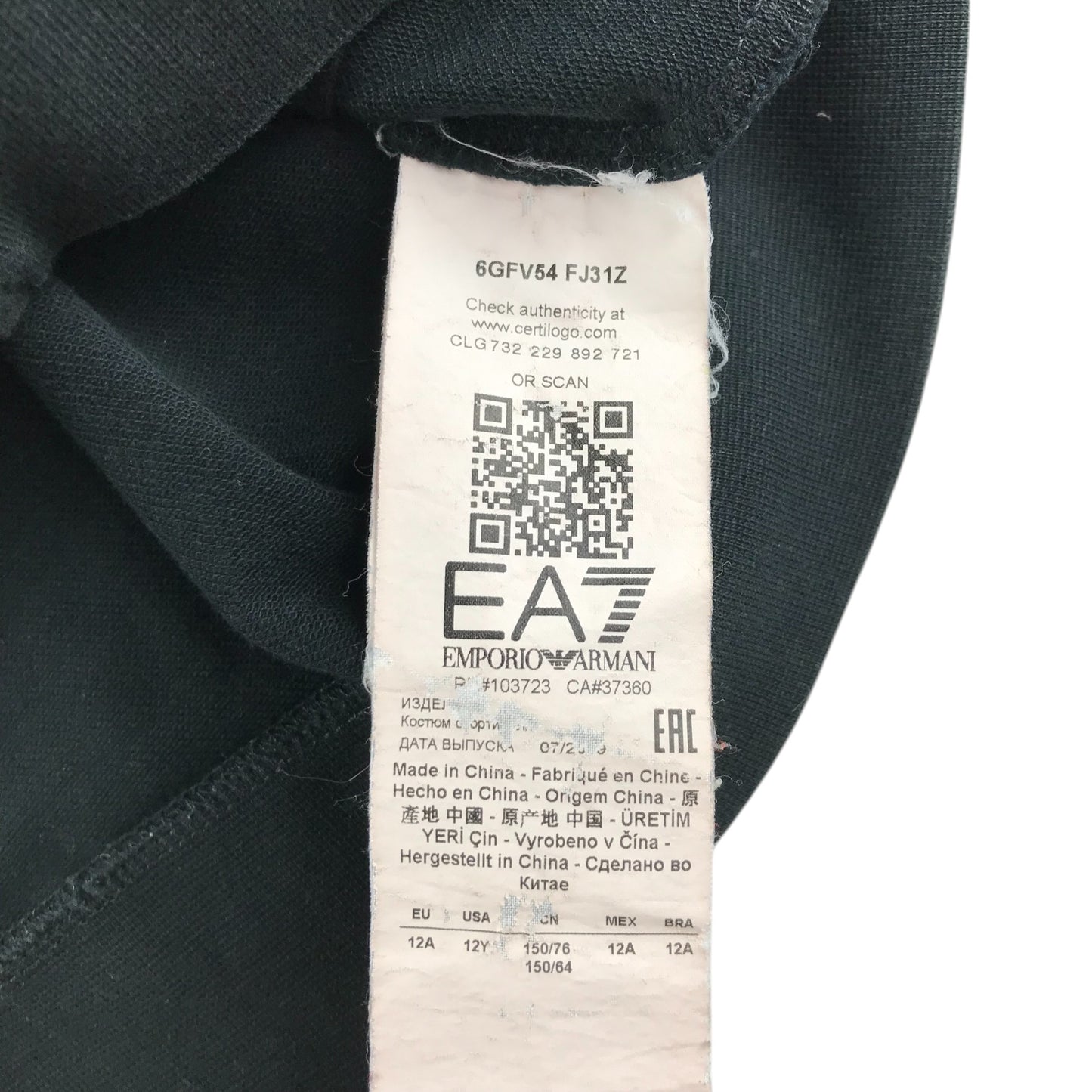 EA7 Emporio Armani tracksuit 11-12 years black hoodie and joggers