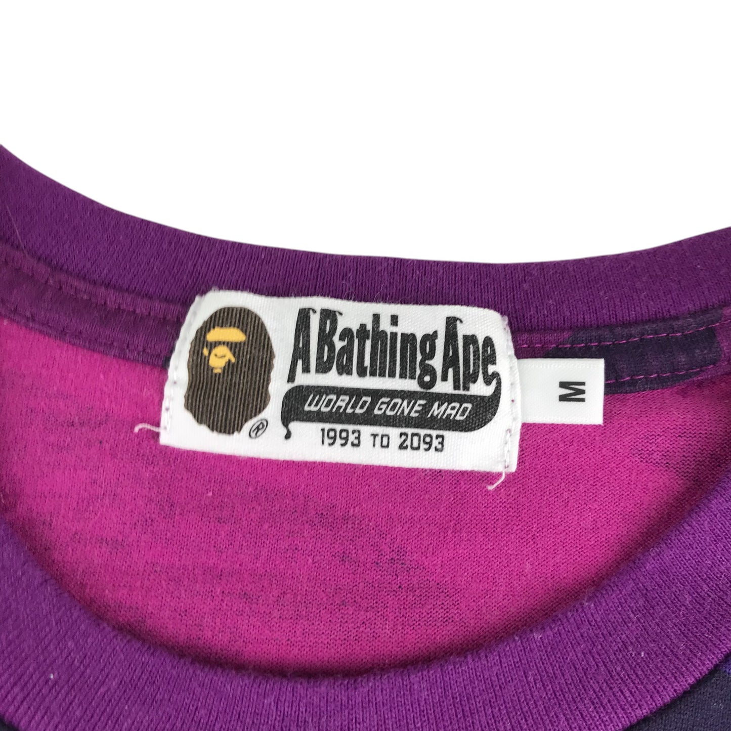 BAPE A Bathing Ape t-shirt mens size M purple camo zipper monster face cotton