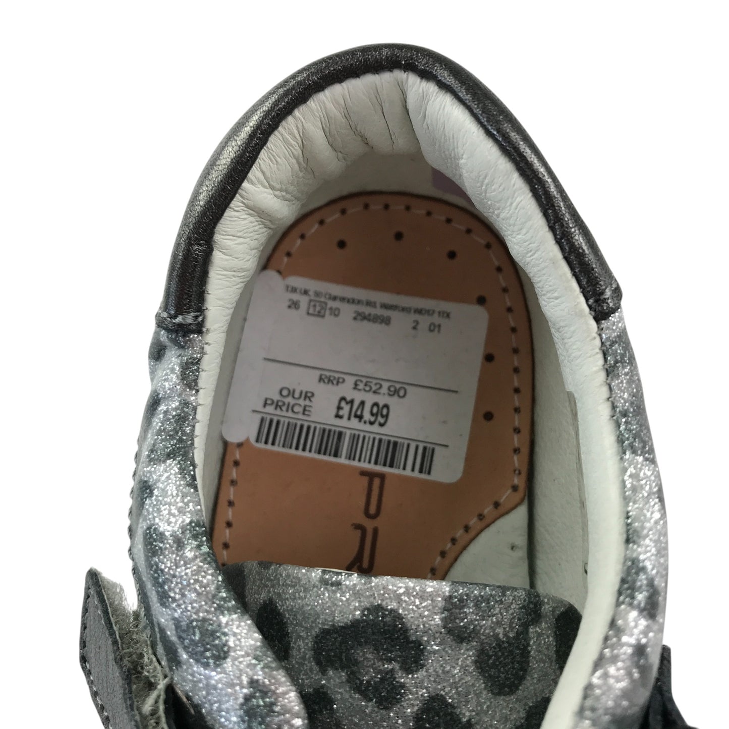 Primigi trainers shoe size 13 junior grey animal print with hoop and loop straps