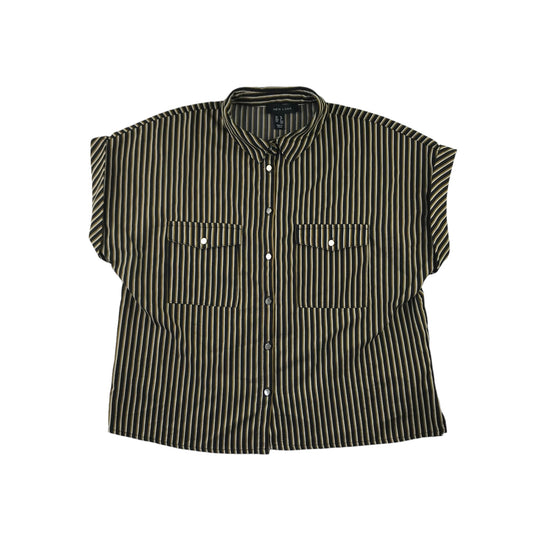 New Look blouse size UK 10 women khaki black white stripy cropped button up