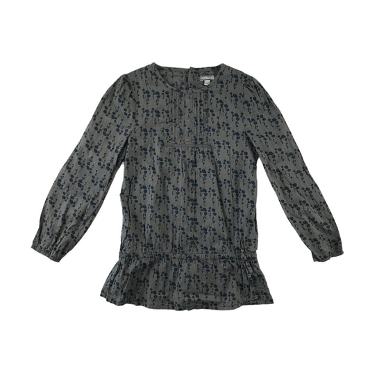 Vertbaudet blouse 8 years grey and navy graphic print design long sleeve Cotton