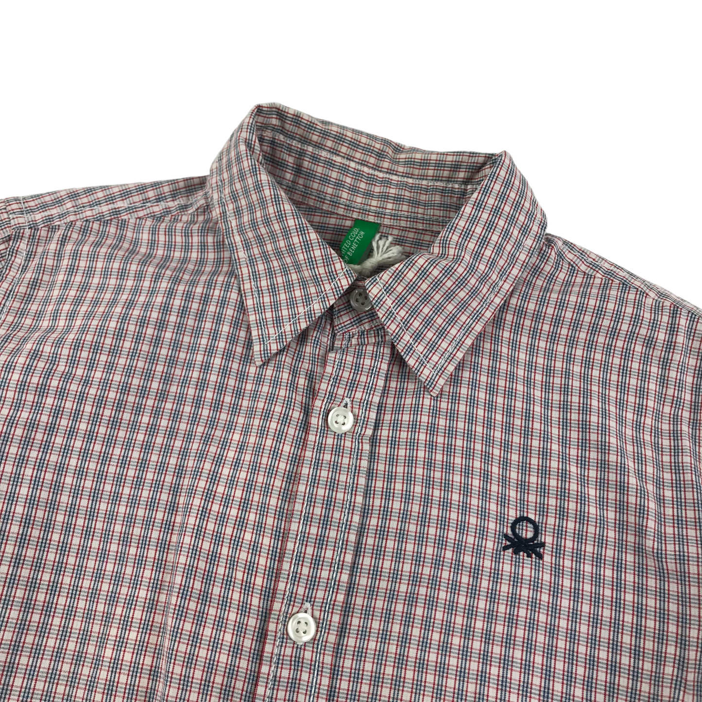 Benetton Shirt Age 8-9 Red Blue Check Cotton