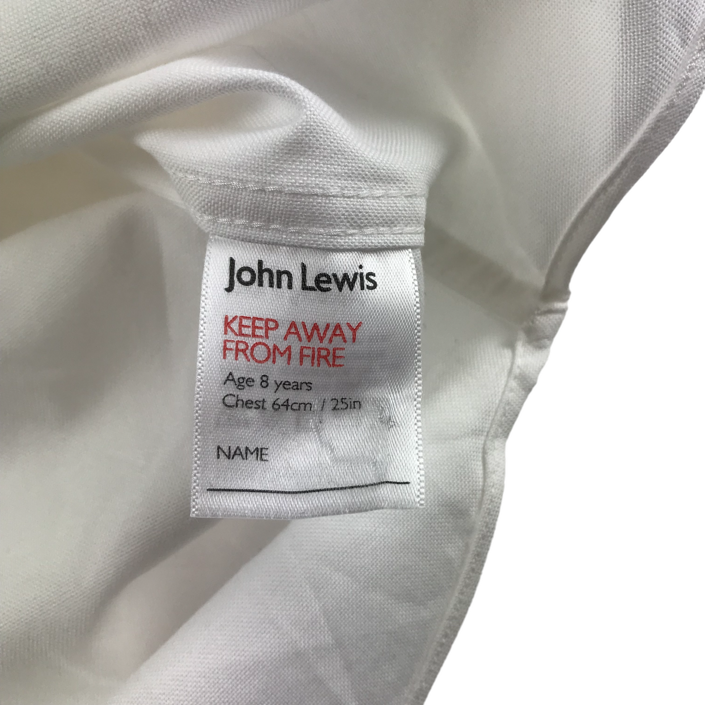 John Lewis Dress Shirt Age 8 White Organic Cotton