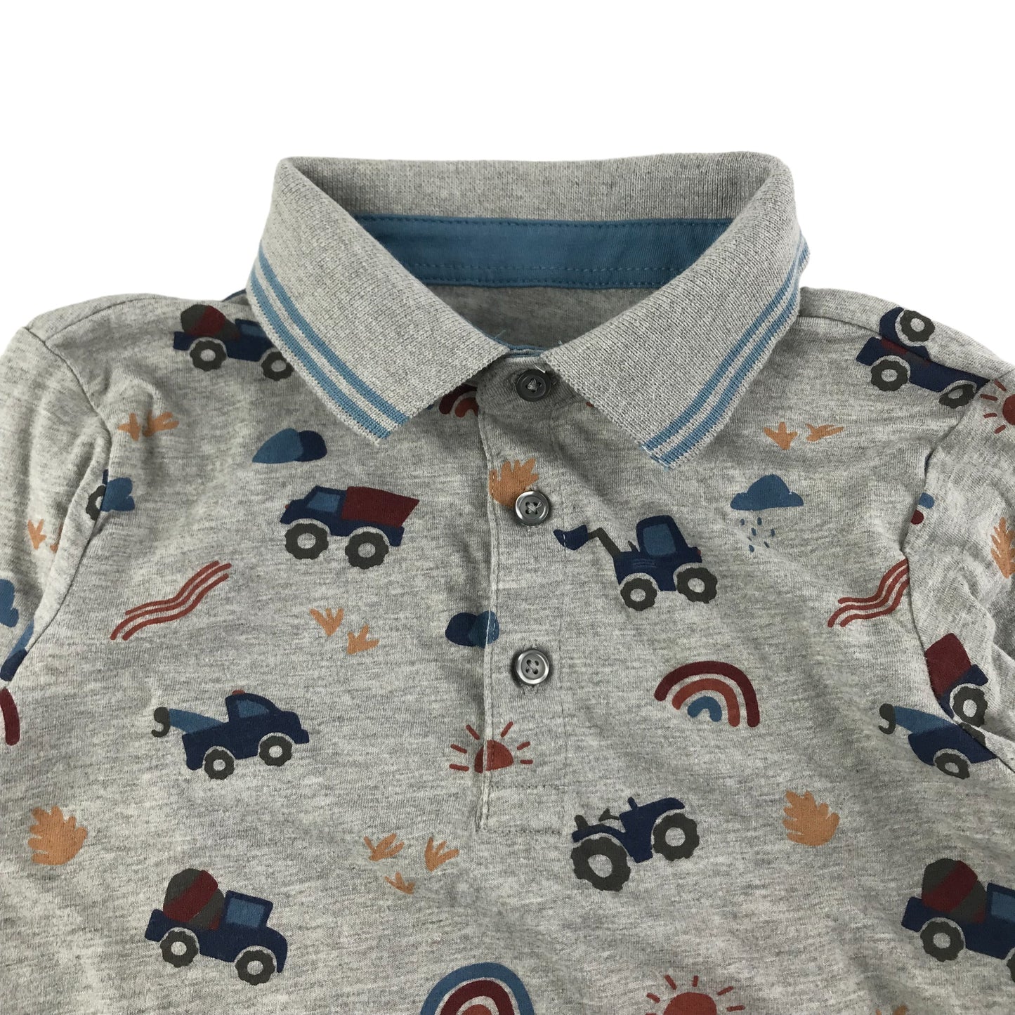 George Polo Shirt Age 5 Grey Long Sleeve Vehicle Print Graphic
