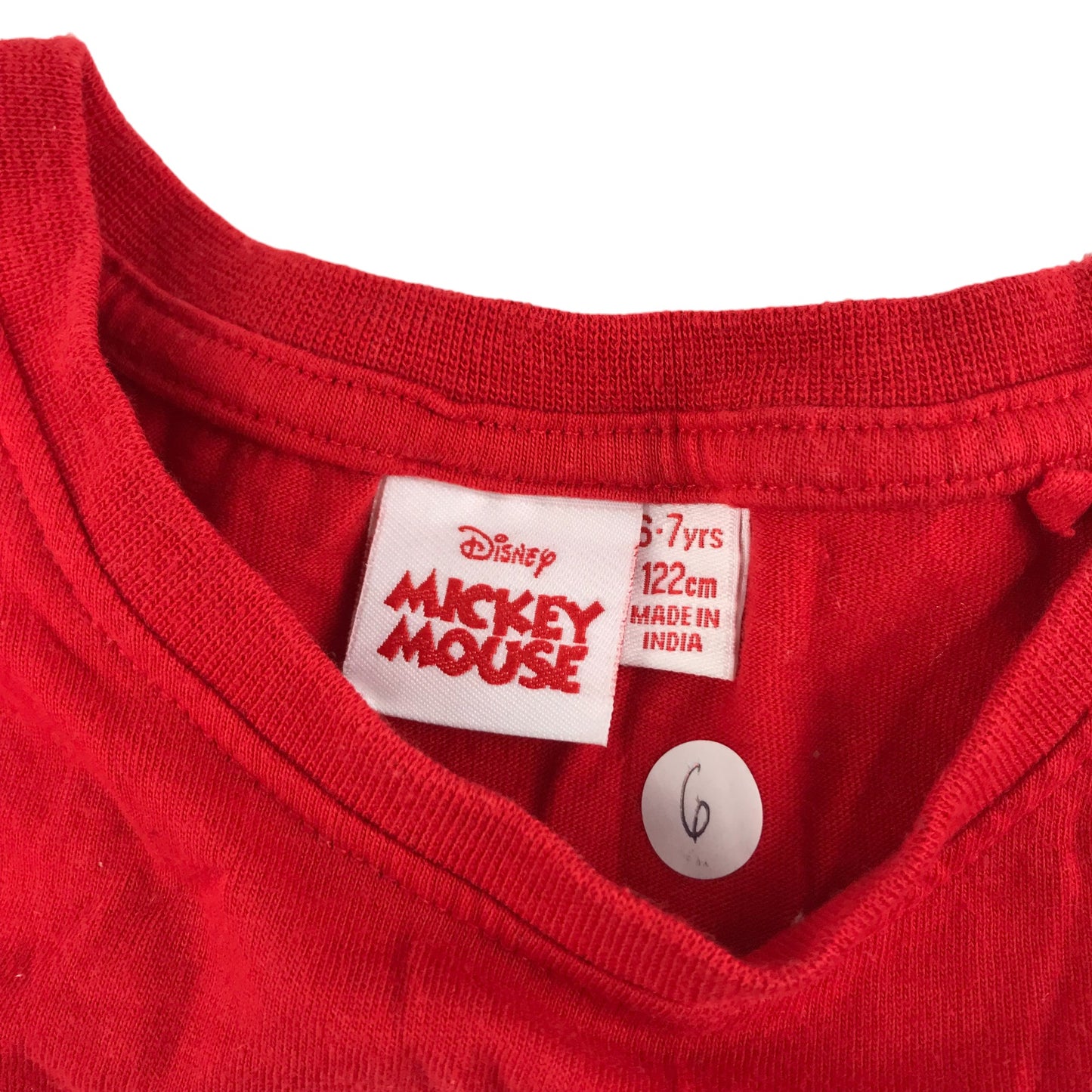 Primark T-Shirt Age 6 Red Short Sleeve Mickey Mouse Graphic