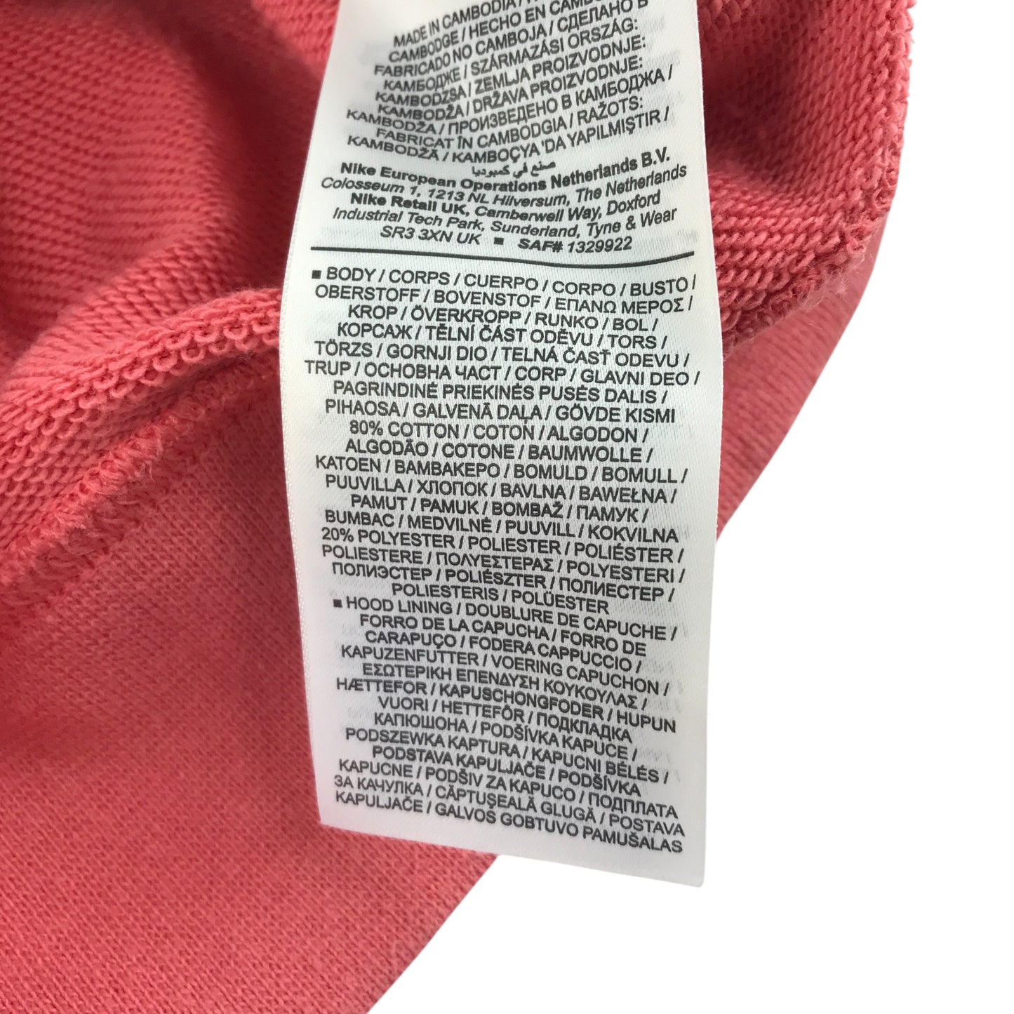 Nike hoodie 8-9 years coral pink with Nike text and logo