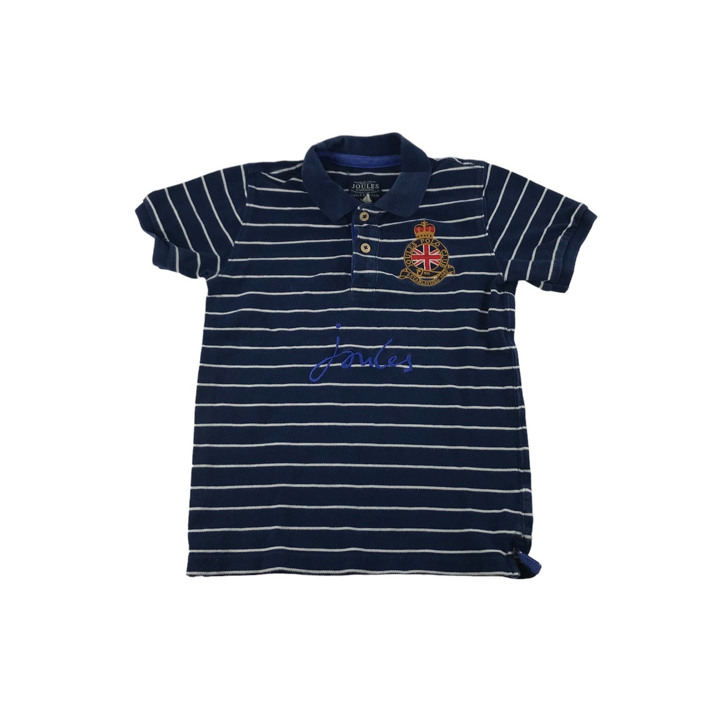 Joules Polo Age 7 Shirt Navy Short Sleeve white stripes