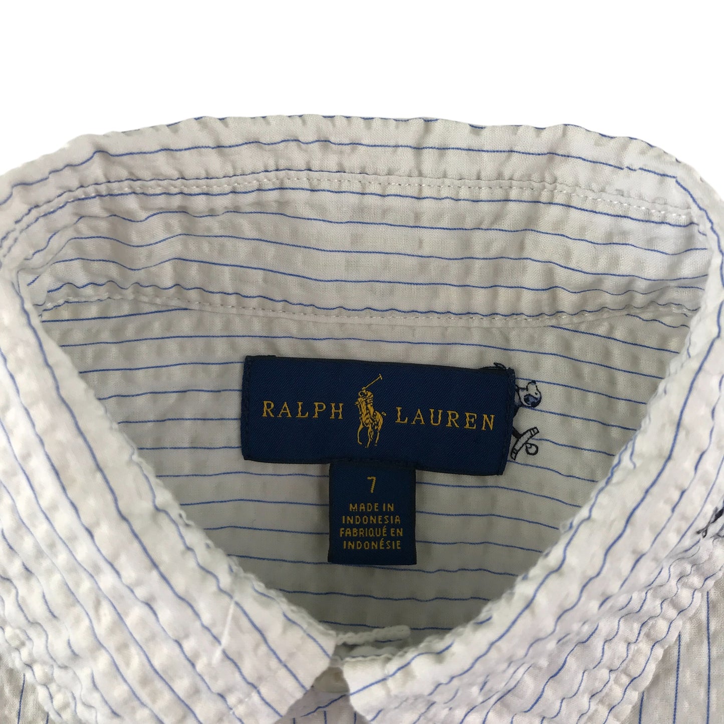 Ralph Lauren shirt 6-7 years white with blue strips and dog and anchor print design cotton