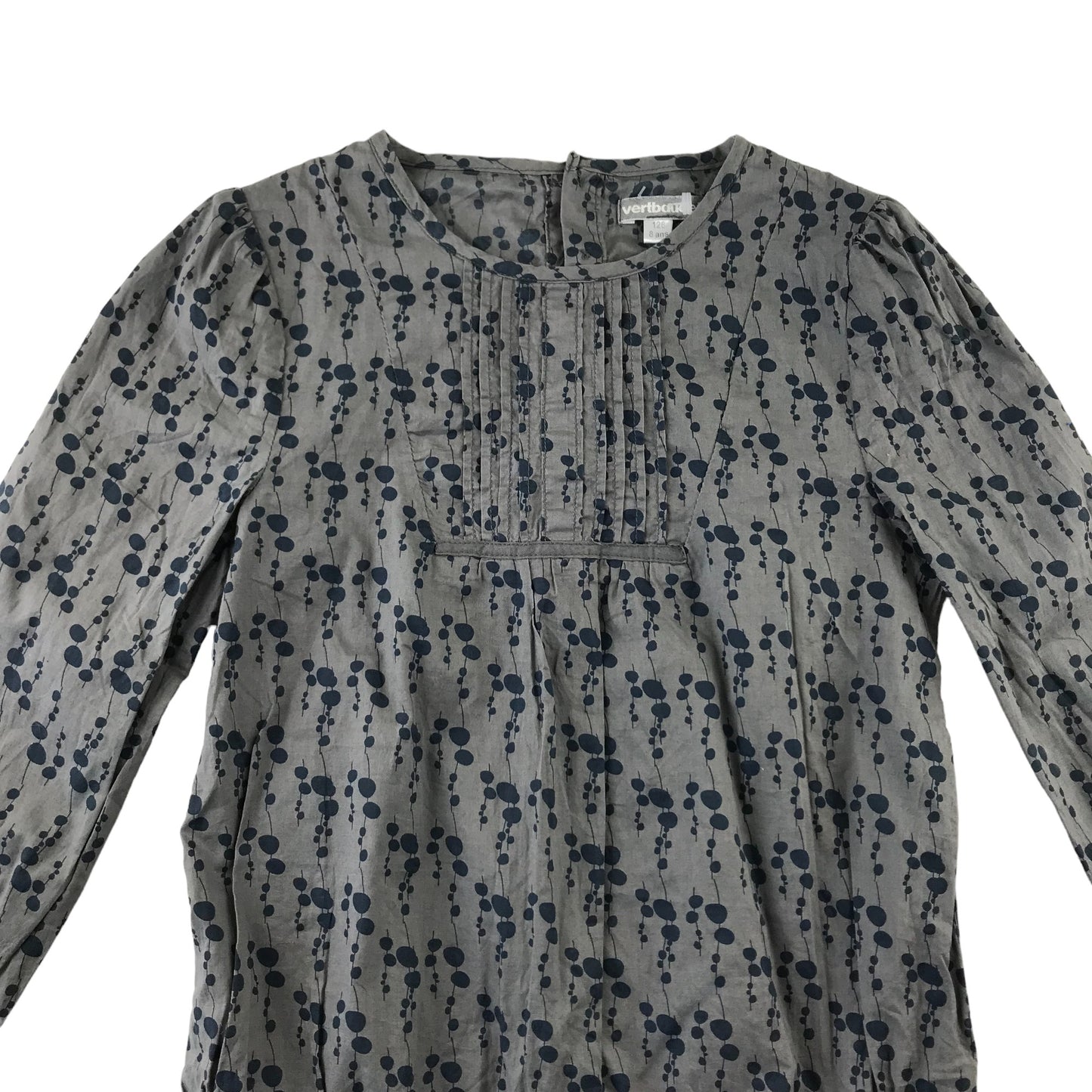 Vertbaudet blouse 8 years grey and navy graphic print design long sleeve Cotton