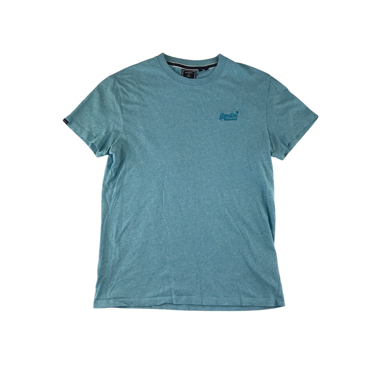 Superdry t-shirt men's S blue plain with logo cotton