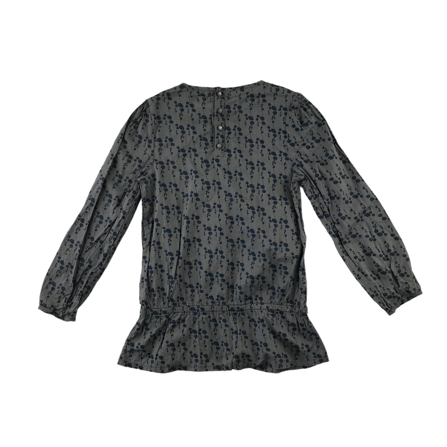Vertbaudet blouse 8 years grey and navy graphic print design long sleeve Cotton