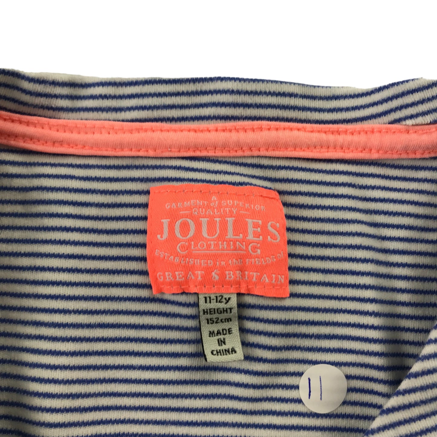 Joules T-shirt 11-12 years navy and white stripy cotton