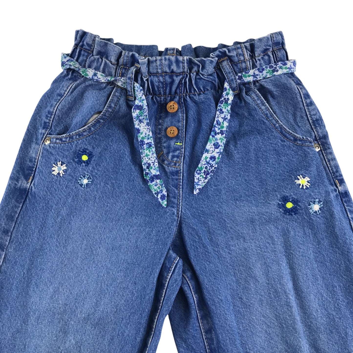 Next jeans 5-6 years blue with embroidery details and floral belt cotton