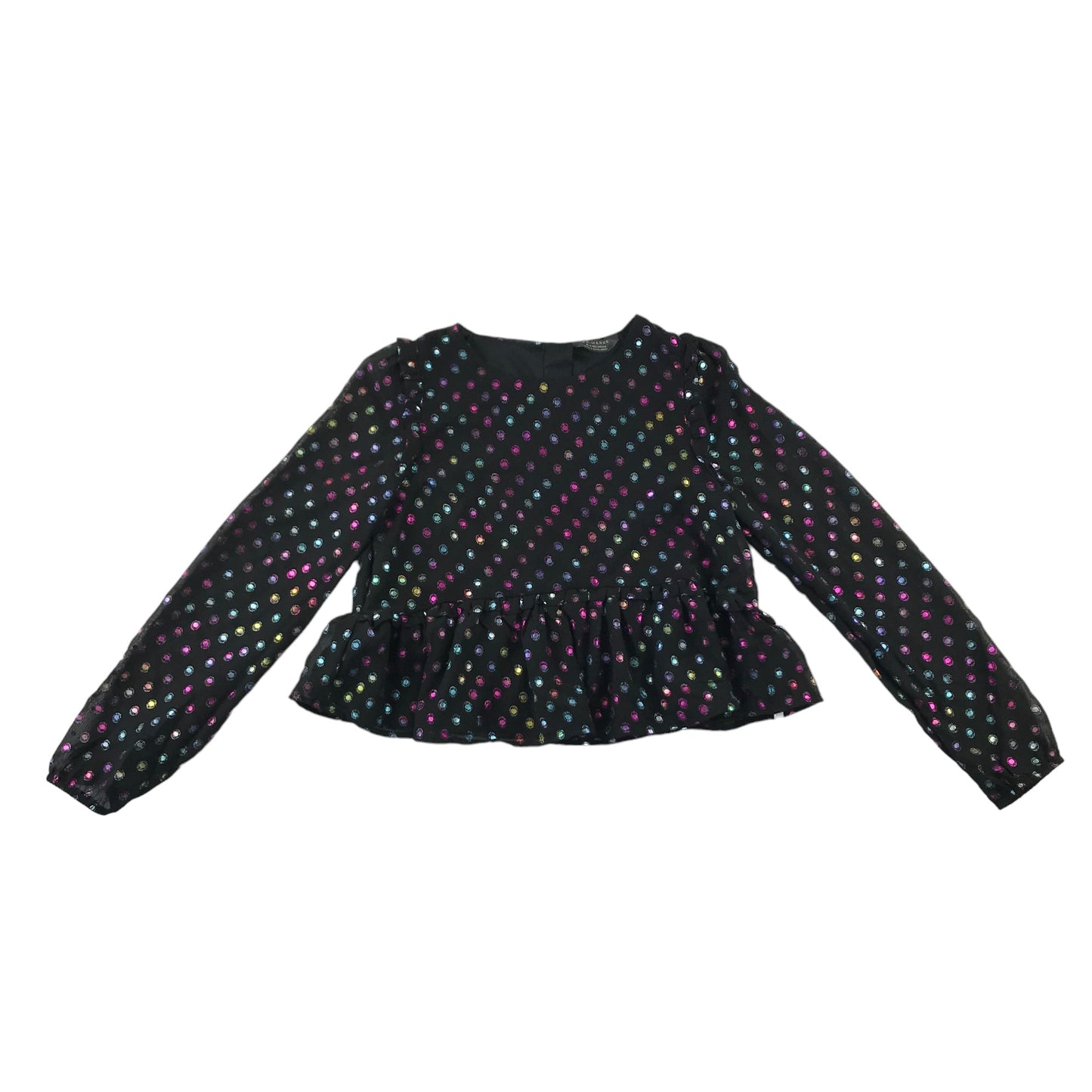 Primark blouse 10-11 years black multicolour spotted peplum hem top