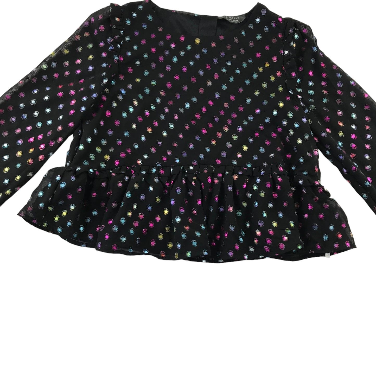 Primark blouse 10-11 years black multicolour spotted peplum hem top