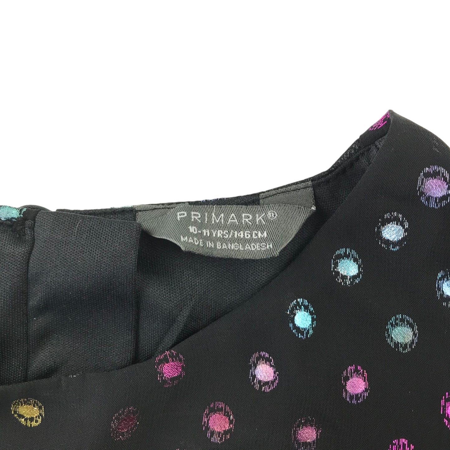 Primark blouse 10-11 years black multicolour spotted peplum hem top