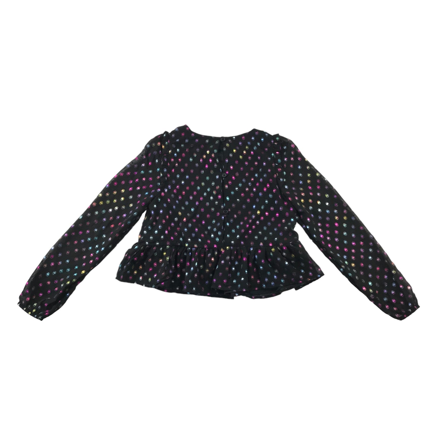 Primark blouse 10-11 years black multicolour spotted peplum hem top