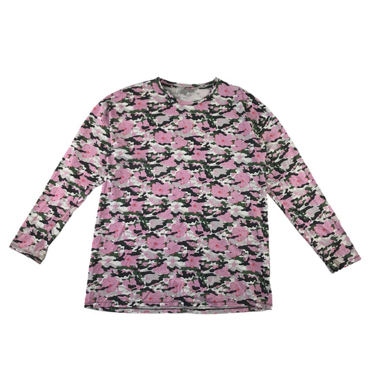 ASOS T-shirt size 12 women pink khaki floral camo pattern oversized Cotton