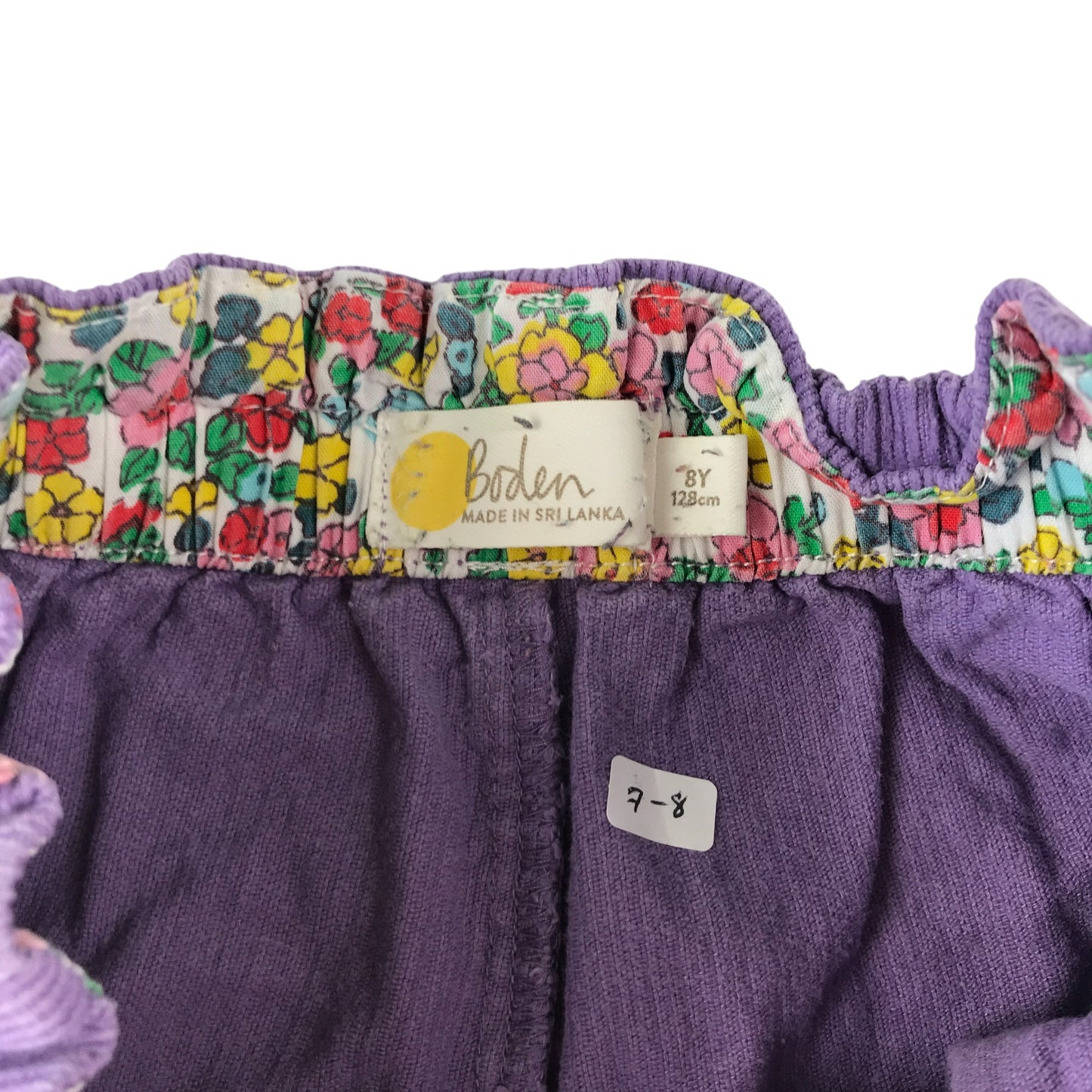 Boden trousers 7-8 years purple plain corduroy with love heart pockets
