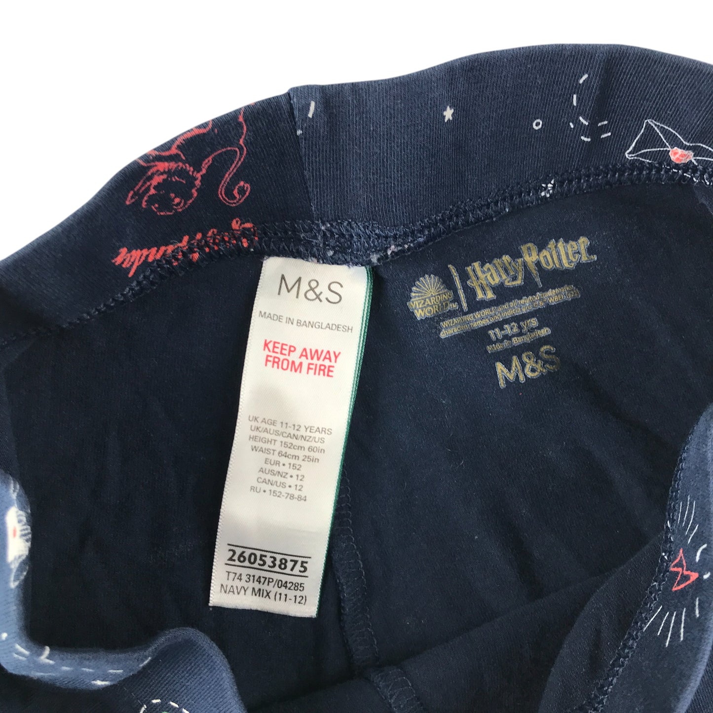 M&S leggings 11-12 years navy Harry Potter graphic design print